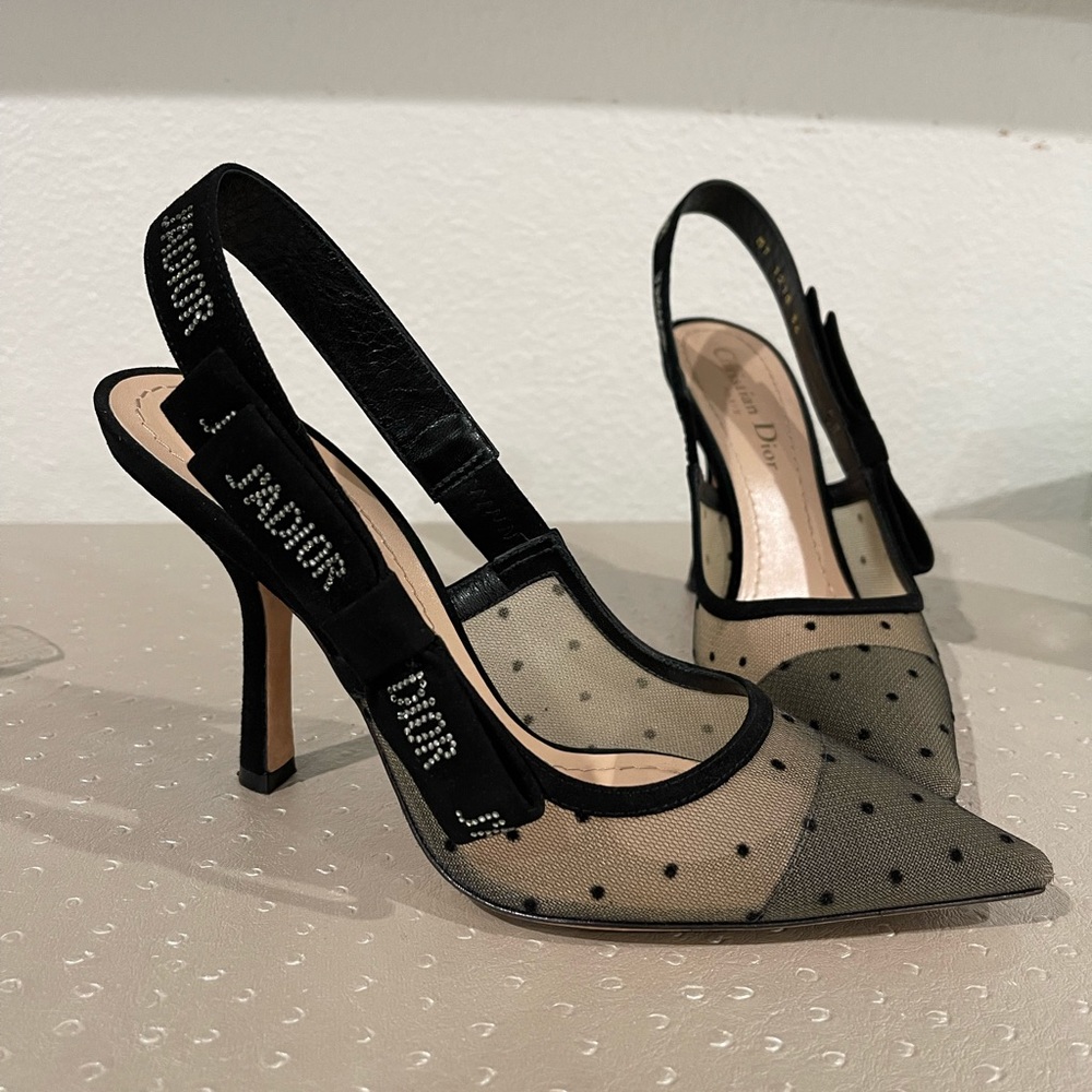 J’ADORE CHRISTIAN DIOR BLACK MESH WITH POLKA DOTS & CRYSTAL LOGO
